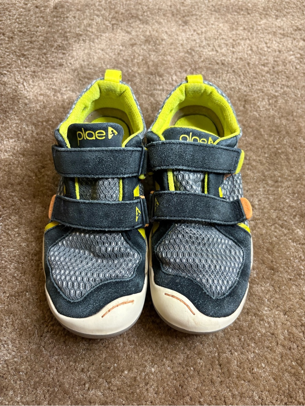 PLAE Kids Gray Sneakers with Yellow Lining and Orange Tabs